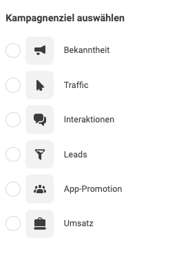 Kampagnenziele bei Meta auswählen