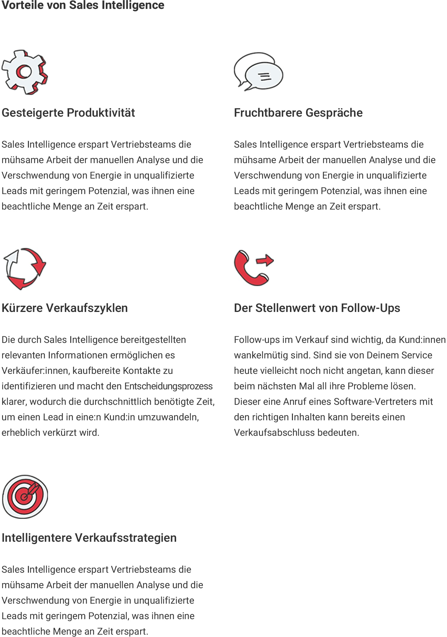 Vorteile von Sales Intelligence aufgelistet