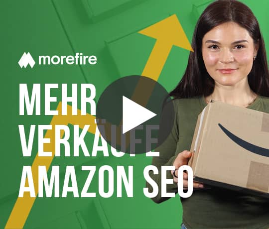 Bild mit dem Text "Mehr Verkäufe Amazon SEO" und einer Frau, die ein Paket hält