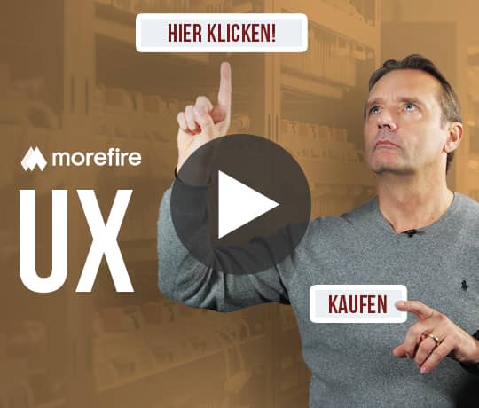 Video Thumbnail für UX-Optimierung mit dem Text "Hier klicken!" und "Kaufen" mit einem Mann, der auf Buttons zeigt
