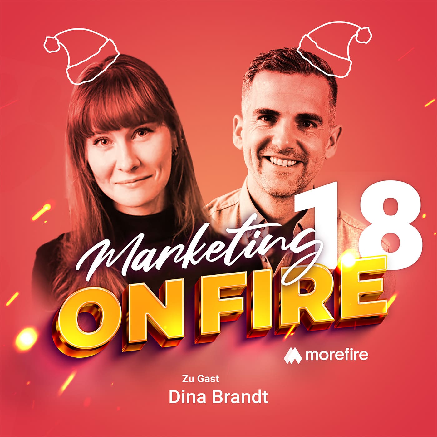 Podcast-Cover „Marketing on Fire“ mit Dina Brandt und Robin Heintze