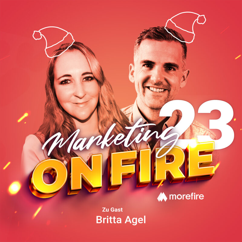 Marketing on Fire Podcast Cover mit Britta Agel und Weihnachtsmütze