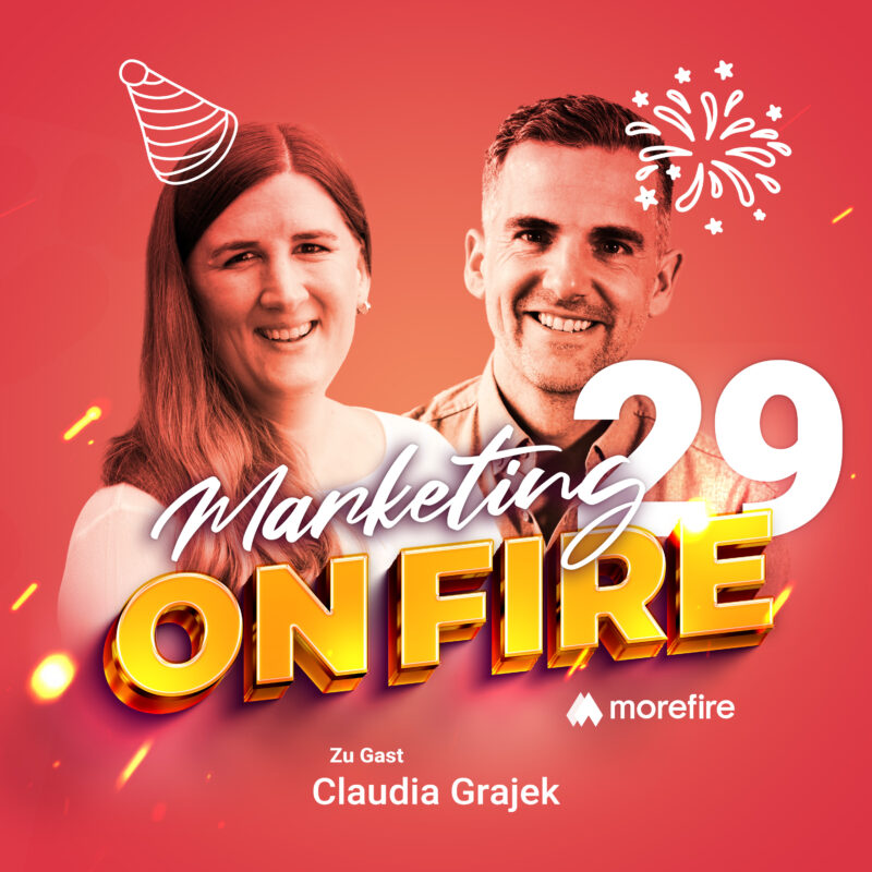 Robin Heintze und Claudia Grajek in der Podcastfolge 29 von morefire Marketing on Fire, Silvester-Design