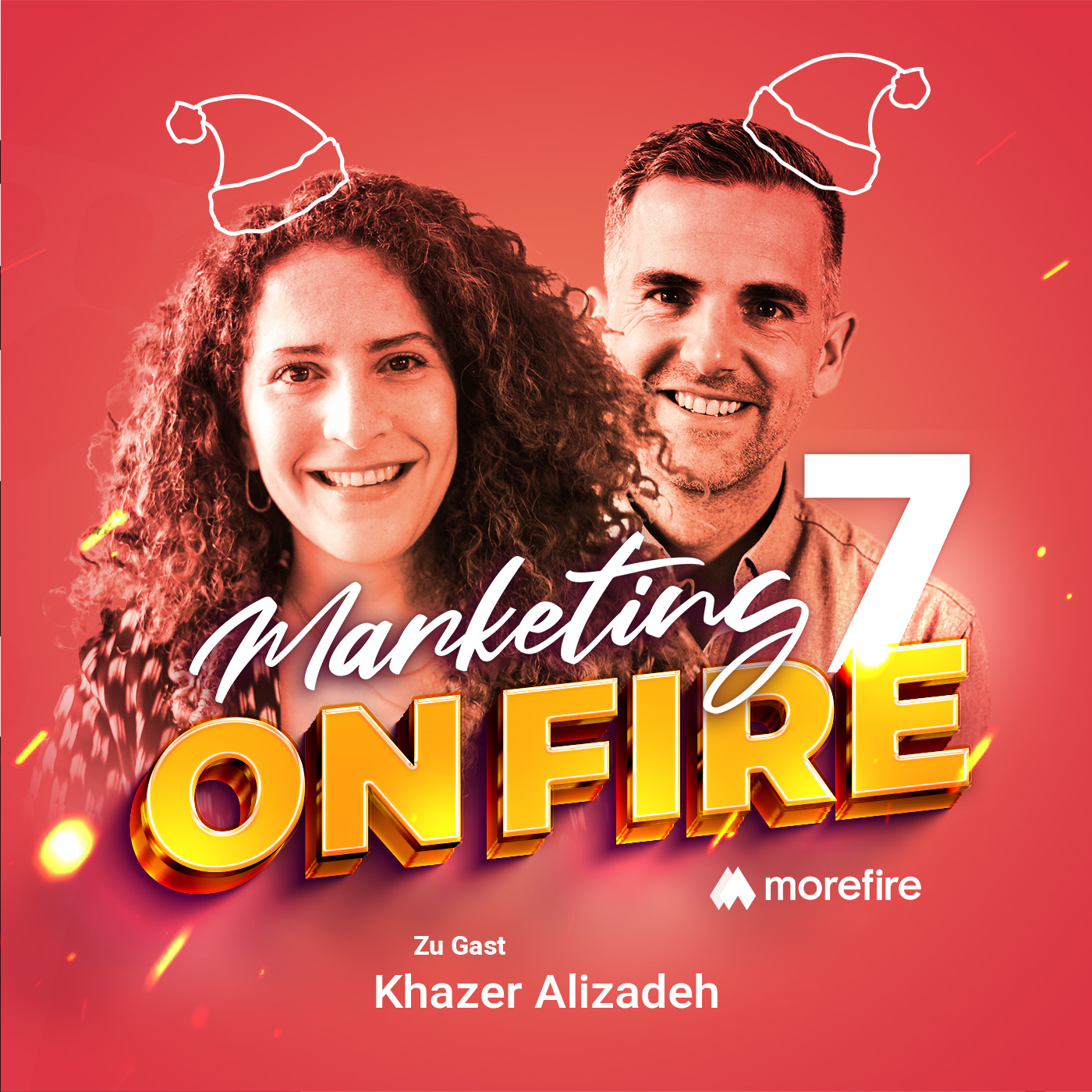 Podcast-Cover „Marketing on Fire“ mit Khazer Alizadeh und Robin Heintze