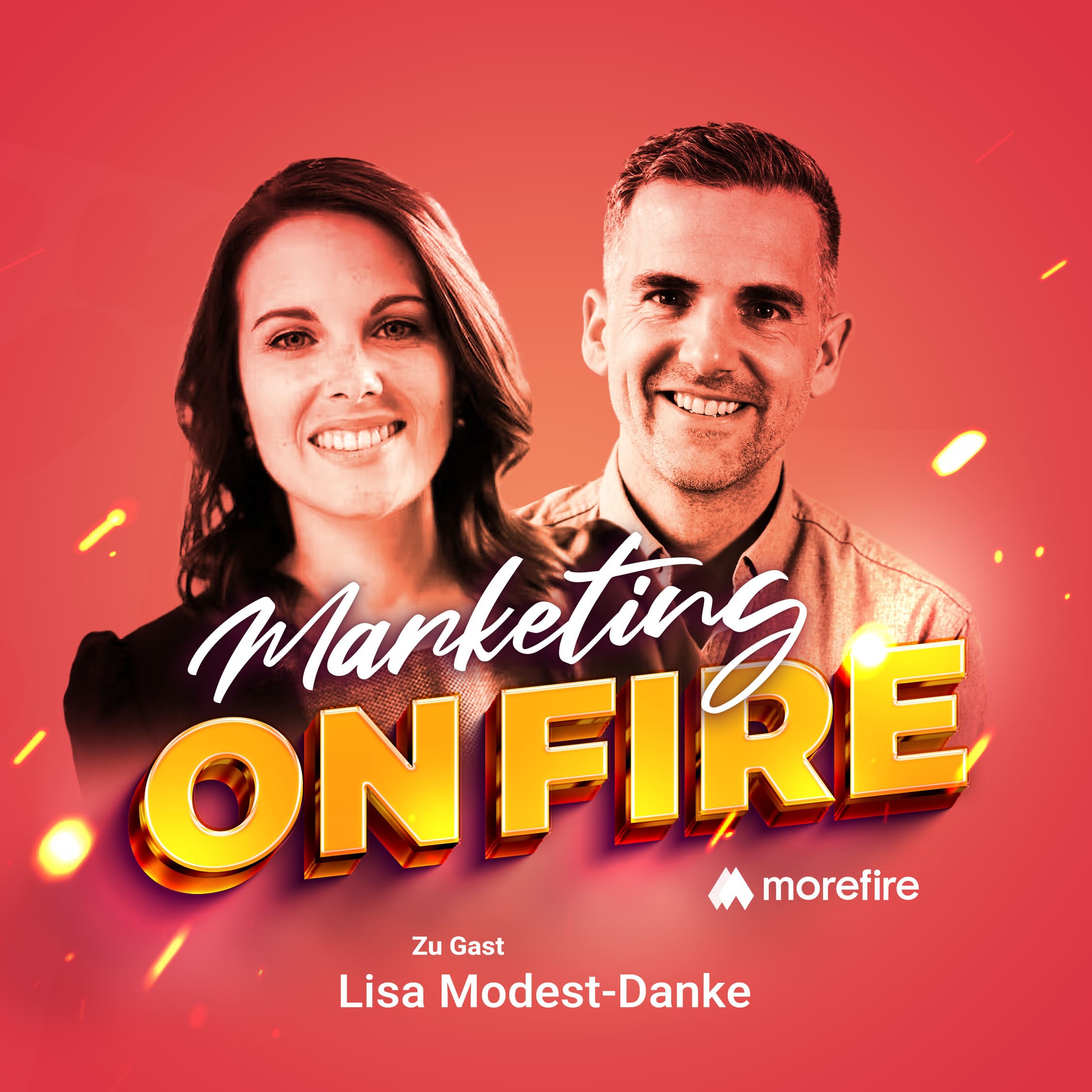 Podcast-Cover mit Lisa Modest-Danke und Robin Heintze von Marketing On Fire