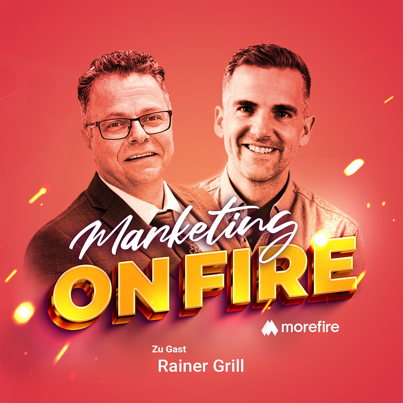 Podcast-Cover mit Rainer Grill und Robin Heintze von Marketing On Fire