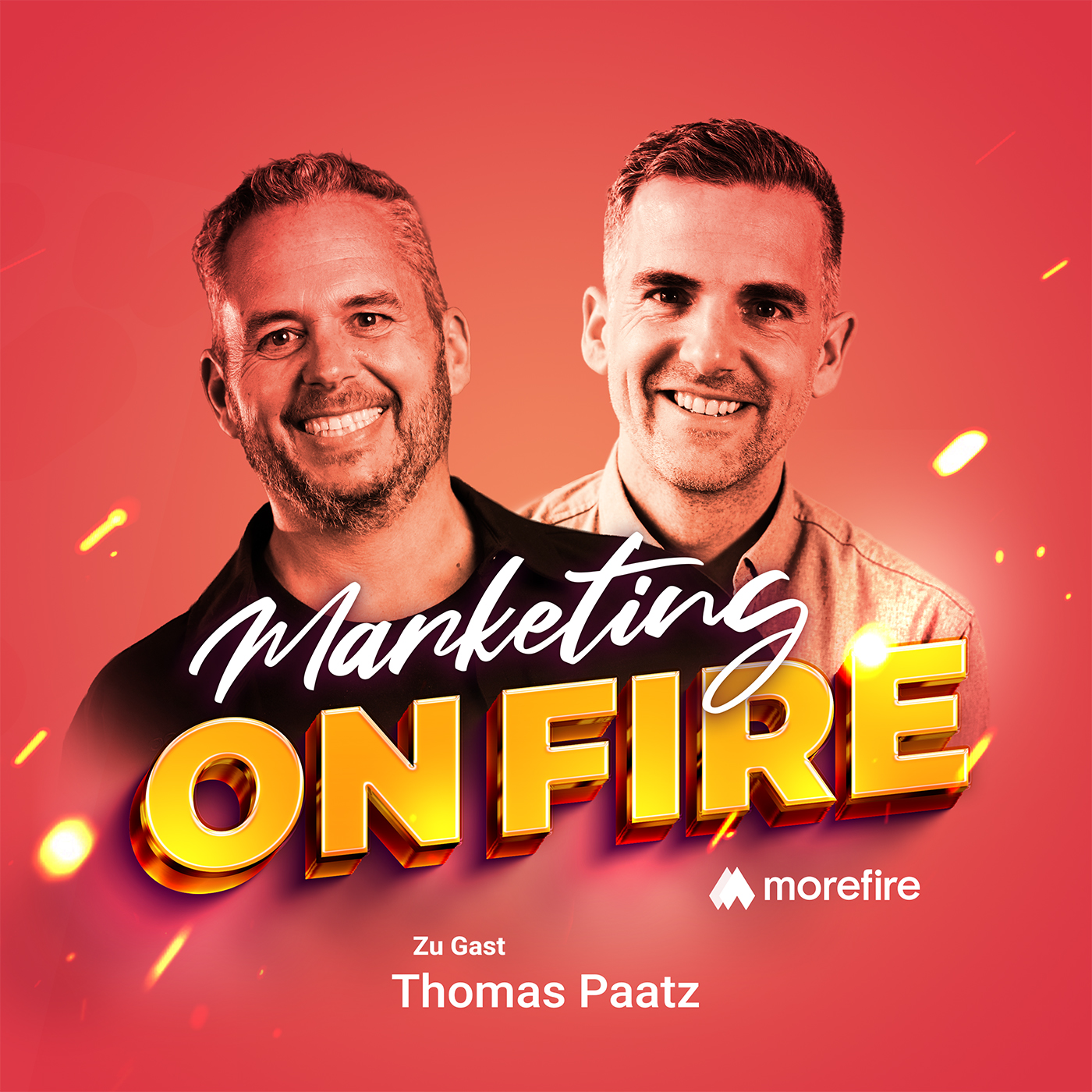 Podcast Cover des Podcastst Marketing on fire mit Robin Heintze und Thomas Paatz