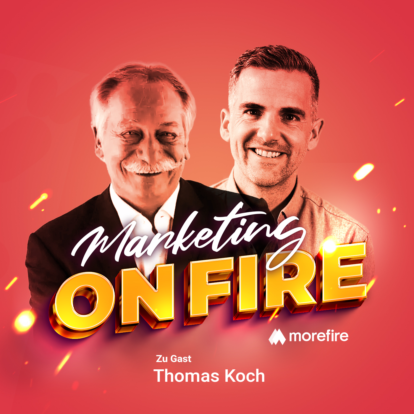 Podcast-Cover des Marketing on fire Podcast mit Robion Heintze und Thomas Koch