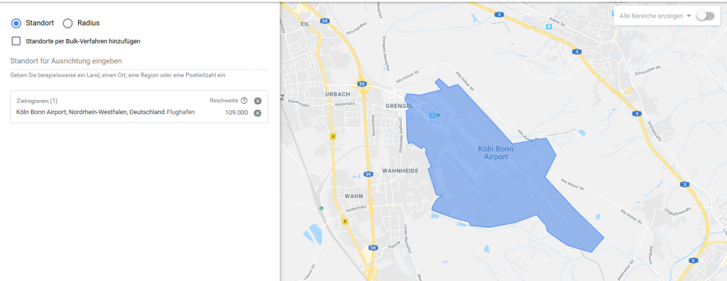 Targetingoptionen für Standorte