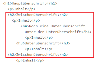 Falsche, geschachtelte Reihenfolge von Überschriften