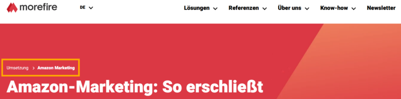 Beispielbild einer Breadcrumb Navigation auf der morefire Webseite