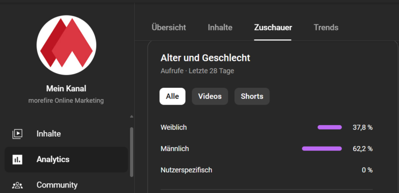 Screenshot der Altersanzeige der Zielgruppe auf YouTube
