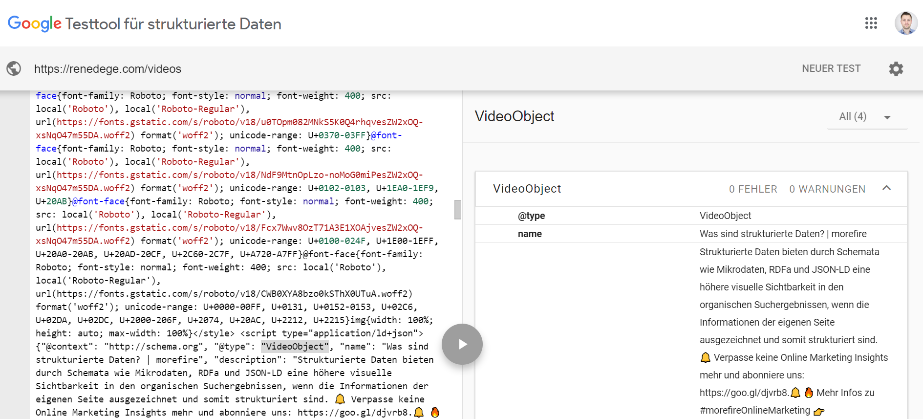 Strukturierte Daten Testtool von Google