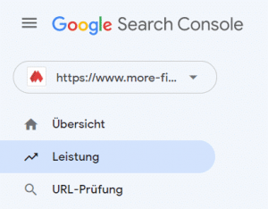 Screenshot der Google Search Console URL-Überprüfung mit Fokus auf Leistungsanalyse