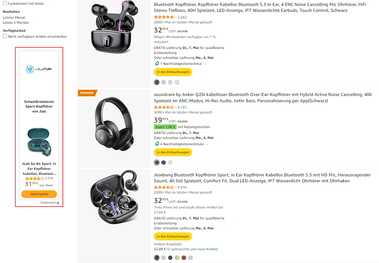Beispiel für Sponsored Brands auf Amazon