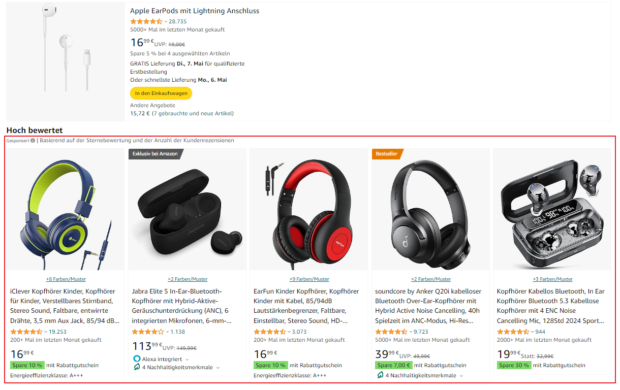 Beispiel für Sponsored Products auf Amazon