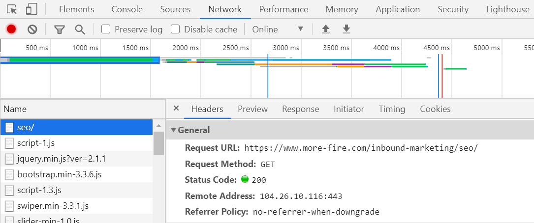 HTTP-Statuscode in den Developer Tools