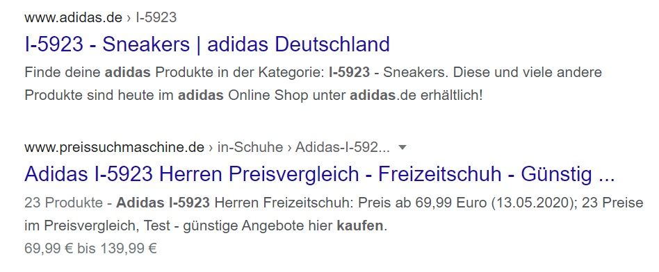 Preisspannen auf den SERPs