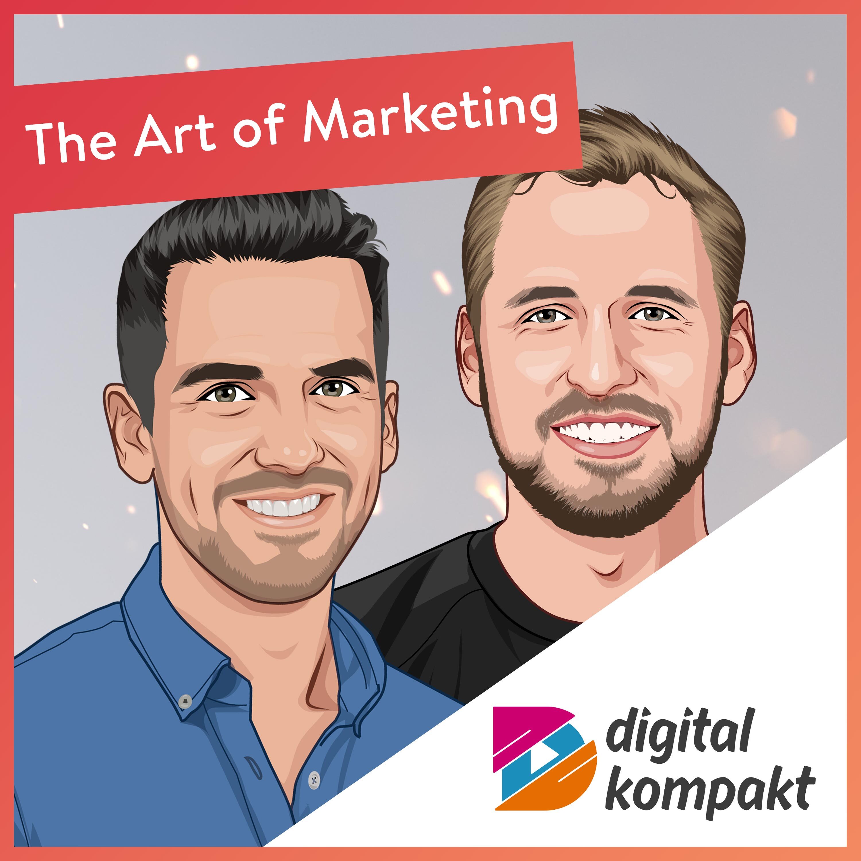 Cover des Digital Kompakt Podcasts 'The Art of Marketing' mit Adrian Piegsa und illustrierten Gastgebern