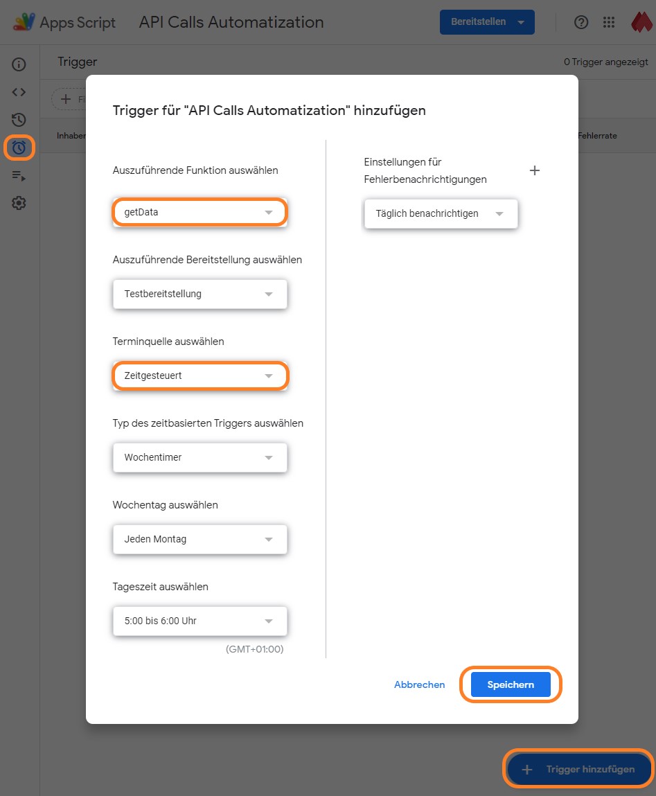 Trigger für API Automatization hinzufügen