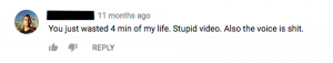 Screenshot eines negativen YouTube-Kommentars mit kritischem Feedback zu einem Video.