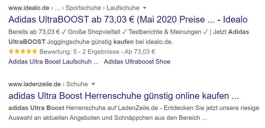 Unterschied von strukturierten Daten auf den SERPS