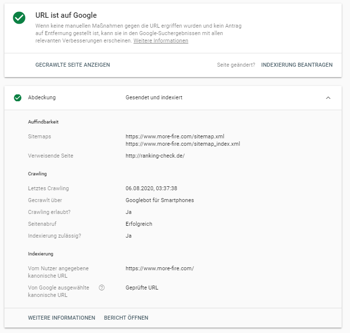 URL Prüfung in der Search Console