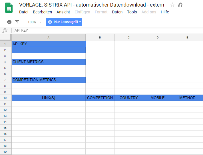 Google Sheets Sistrix Vorlage