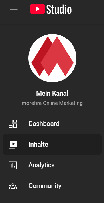 Screenshot des YouTube Studios und einige der Funktionen