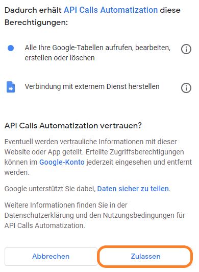 Berechtigungen an Google geben